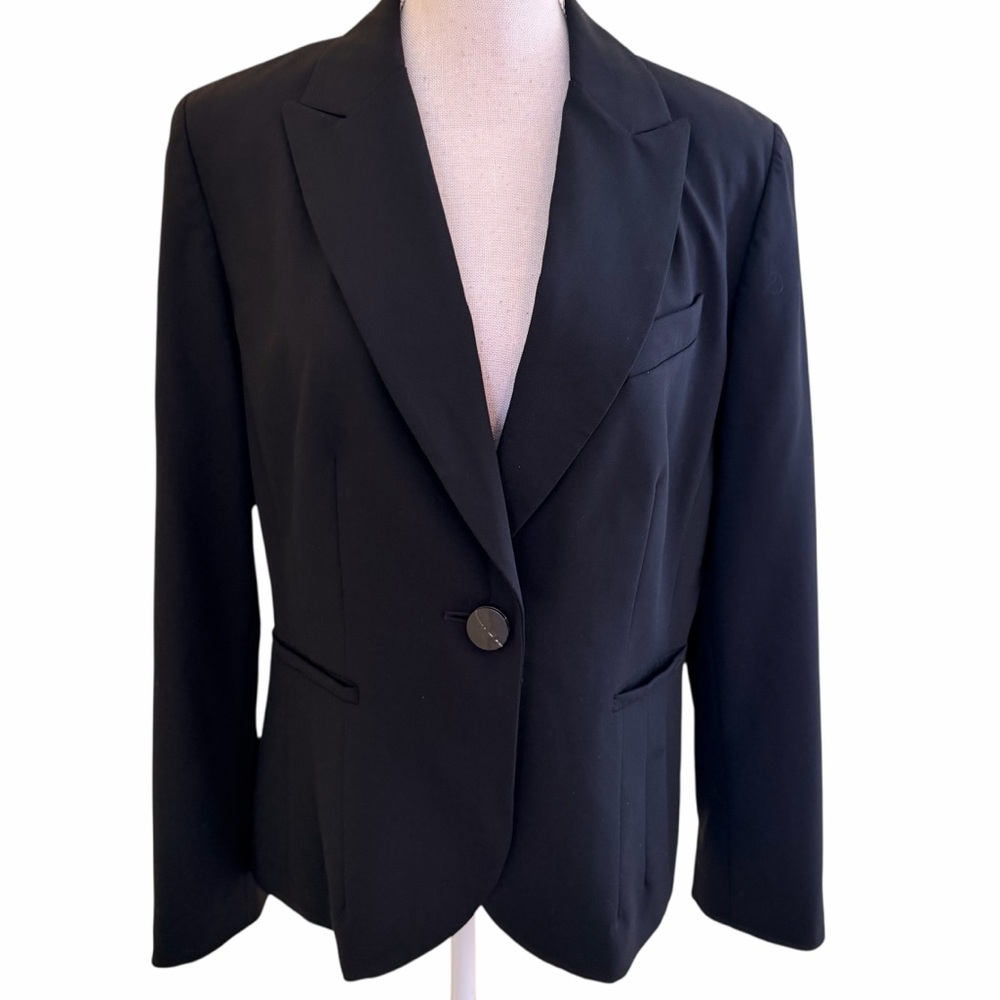 Talbots Vintage Black One Button Stretch Wool Blazer 12